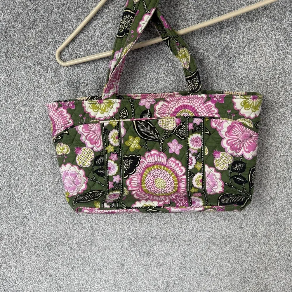 Vera Bradley Tote Bag Womens Medium 10x15x3 Green Floral Quilted Cotton Boho